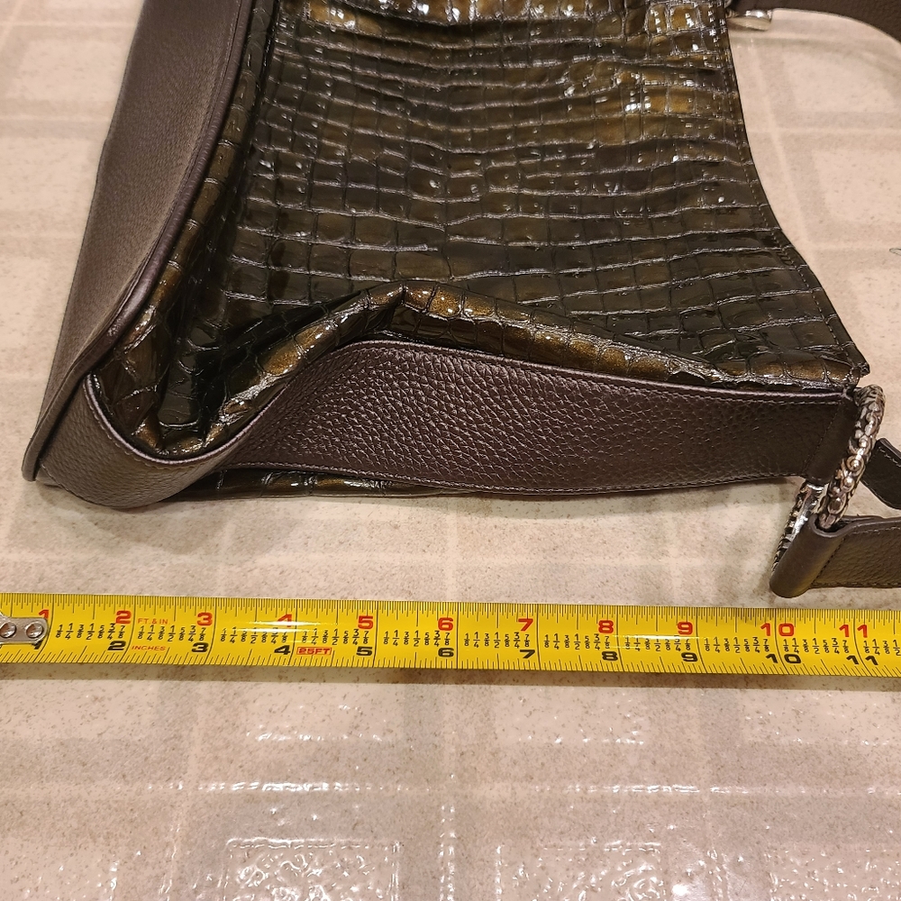 Brighton Cher Olive Green Croc Patent Leather Large Hobo Shoulder Bag. - Picture 6 of 8